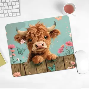 Cute Cartoon Cow & Flower Pattern Mouse Pad, Rectangle Gaming Mouse Pad, Non-slip Rubber Base Mouse Pad, Keyboard Mouse Mat, for Home Office Desk Decorative