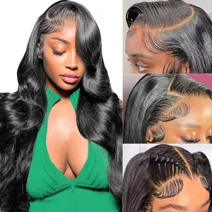 Sinmoc13x6 Lace Front Wigs Pre Plucked 180 Density 26 Inch HD Body Wave Lace Front Wigs High Temperature Fiber Wigs for Women Glueless High Temperature Fiber Pre Plucked Black Wig