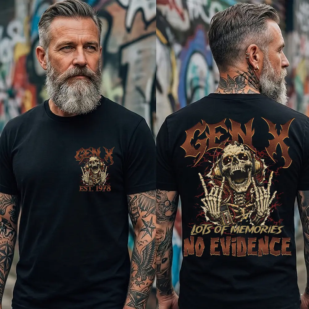 Personalization Year Gen X T Shirt, Vintage Heavy Metal Skull Tee, Lots of Memories No Evidence T-Shirt , Generation X T-shirt For Women For Men