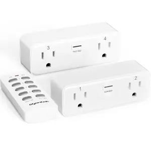 Remote Control Outlet with 2 Independent Control Sockets,  Remote Light  Set, Remote Outlet Plug Up to 100 FT Range, FCC Certified, 15A/1875W, White (2 Outlets + 1 Remote)