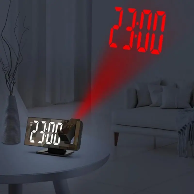 LED Projection Alarm Clock, 7.3x3 Inch Smart Digital Display, USB Powered Clocks, Adjustable Angle, Three Brightness Levels, Home Decor Gift