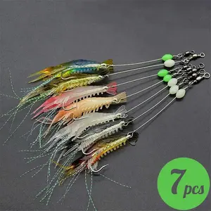Artificial Shrimp Fishing Lure, 7 Counts/set Luminous Fishing Bait with Hook, Fishing Accessories for Outdoor Fishing, Imitation Fishing Bait Hook, Fishing Lures Kit