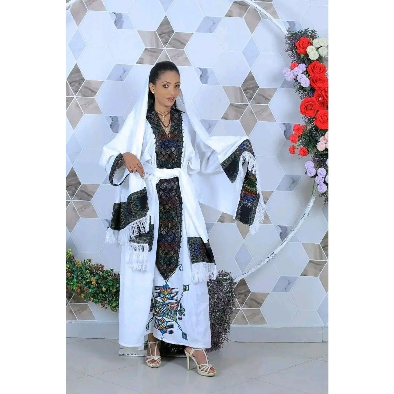 Ethiopian Rayan | Light Blue | White Dress