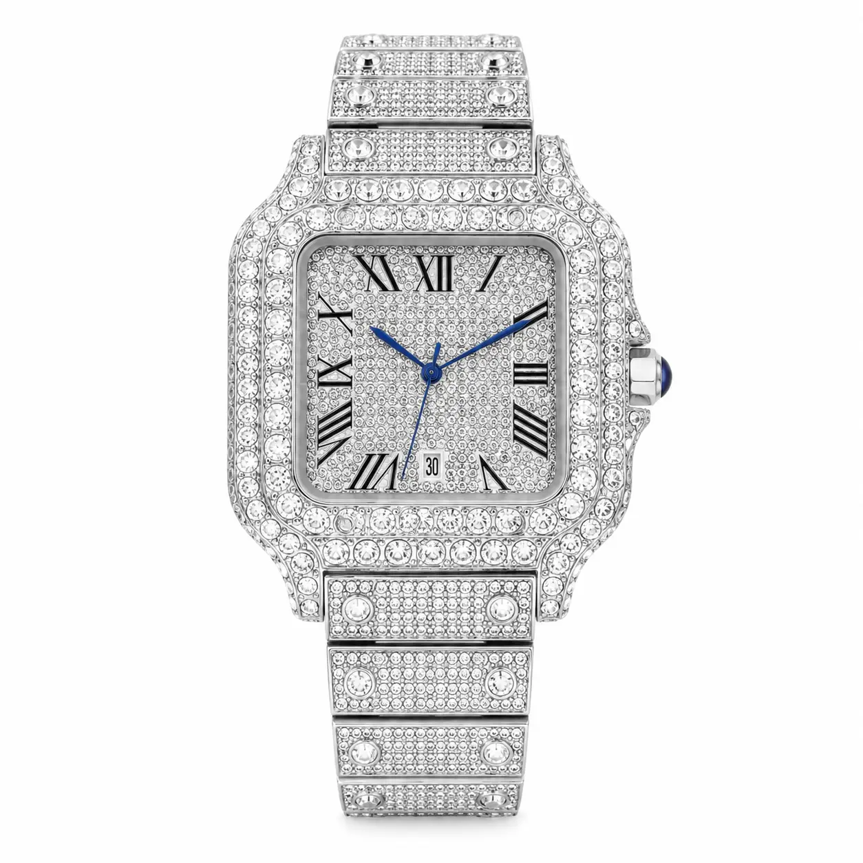 Silver Rhinestone Square Watch with Roman Numeral Dial, Crystal Bracelet Watch for Women & Men, Elegant Fashion Accessory