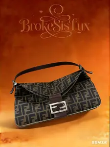 Pre-owned FENDI Baguette Medium Shoulder Bag in Zucca FF Jacquard Canvas & Brown Leather