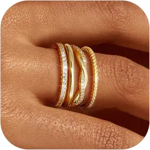 Florideco Stackable Gold Rings for Women Non Tarnish Dainty 14K Gold Plated Stackable Thin Rings Cubic Zirconia Thumb Ring Set Trendy Statement Promise Wedding Bands Engagement Rings for Women Size 5-10