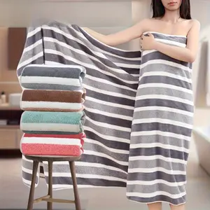 Soft & Absorbent Wide Striped - No-Fluff Polyester Blend, Modern Rectangular Design, Perfect for Home, Travel, Outdoor Sports, Shower & Face Wash - Ideal Holiday Gift, Shower Towel |   Modern Rectangular Towel |   Polyester Blend Towel