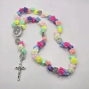 Colorful Flowers Stretchy Rosary Bracelet