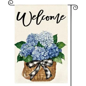 Hydrangea Spring Summer Garden Flag Double Sided Outside, Floral Welcome Yard Outdoor Flag, Linen Material, No Flagpole