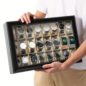 Uten Watch Box, 24 Slots Watch Case, Watch Box Organizer Jewelry Storage with Large Glass Lid, Watch Display Case, Watch Box for Men & Women, Decorative Jewelry Boxes