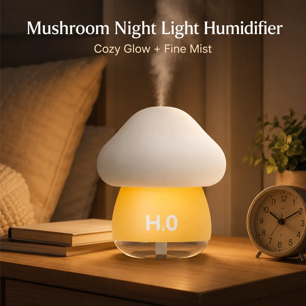 Mushroom Night Light Humidifier - USB Rechargeable Cool Mist Diffuser, Color-Changing Ambient Light, Portable Mini for Bedroom, Desk Decor, Bedside Humidifier, Mist Humidifiers