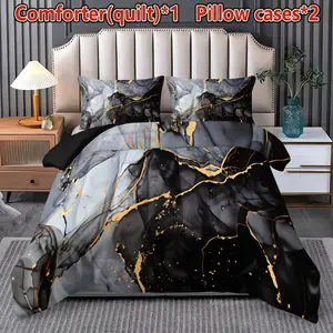 3-Piece Marble Pattern Bedding Set - Soft, Lightweight, Breathable Bedding with 200gcm Quilted Filler, Includes 1 Quilt and 2 Pillowcases (excluding pillow core) Suitable for bedroom and dormitory exclusive decoration for teenagers and adults