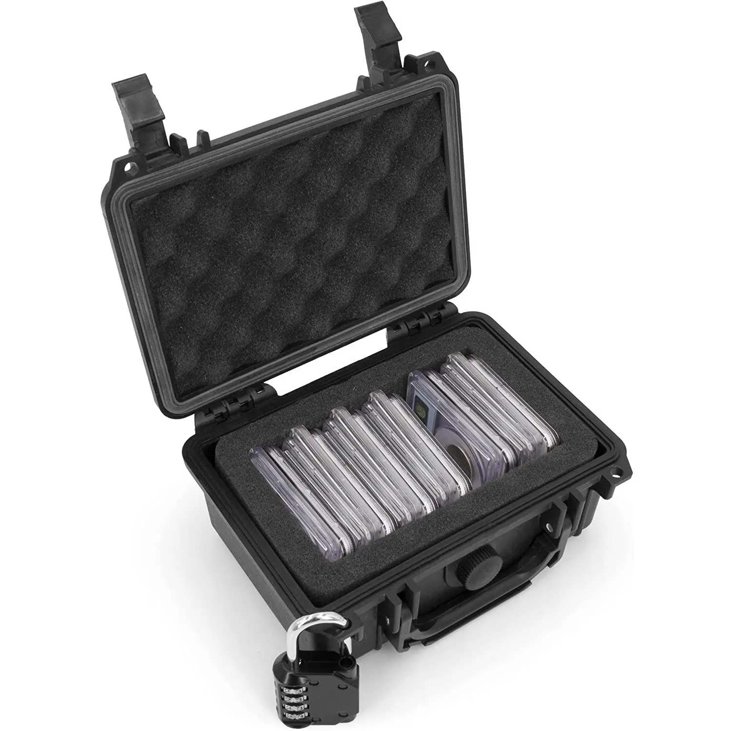 CASEMATIX Graded Coin Case for 15+ PCGS or NGC Slabs Waterproof & Crushproof with Customizable Foam & Padlock Secure Lockable Storage Boxes Collapsible Travel-Friendly Design