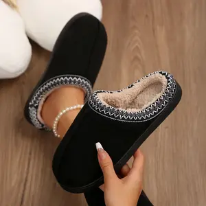 Women's Suede Fleece Slippers Cozy Winter Warm Mini Snow Boots Indoor Outdoor Shoes