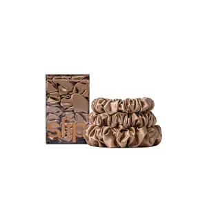 slip Midi & Large Scrunchie Set Of 3 in Light Brown