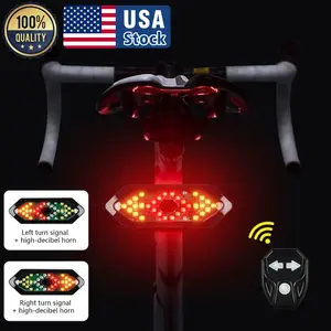 US Bicycle Tail Light USB Smart Wireless Remote Control Turn Signal Warning Lamp