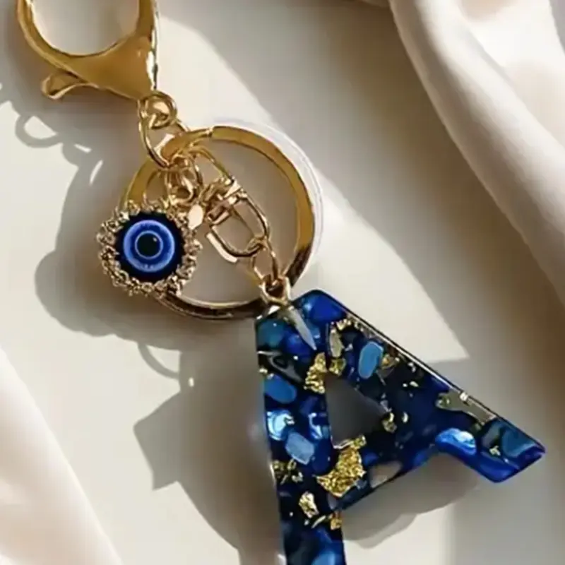 Women's Elegant Keychain, Resin Stone Gold Foil Letter Charm, Car Keys Pendant, Student Wallet Backpack Accessory, Fashionable Design, Fashionable Alloy Keychain