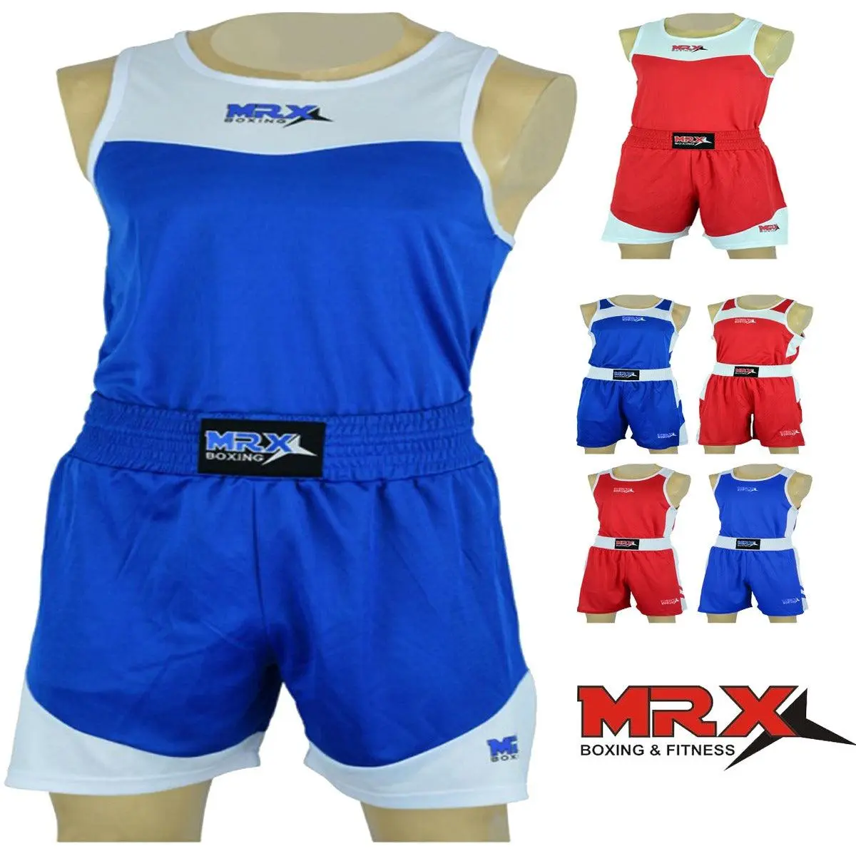 MRX Men's Boxing Uniform Set - Dry Fit Tech Elastic Sports Suit, Fitness Exercise Wear, Sports Clothing Set with Jersey & Boxing Shorts (All Sizes)