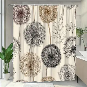2D Flat 1Pc Extended Length Shower Curtain - Elegant beige, brown, black, white, gray, taupe bathroom decor - Heavyweight shower curtain with 12 hooks, creating a spa-like bathroom experience - Neutral tones, easy to clean, modern bathroom partition (70.8