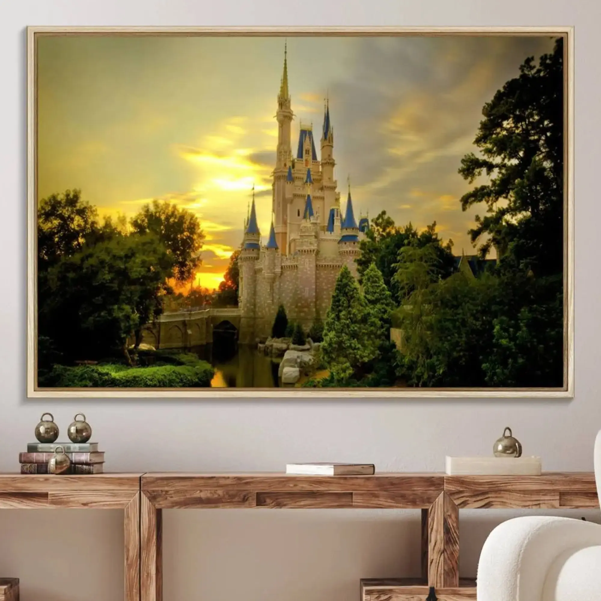Disney Castle Wall Art Canvas Print - Castle Scene, Multi-Size, Floating Frame Panels for Wall, Magical Disneyland Home Decor