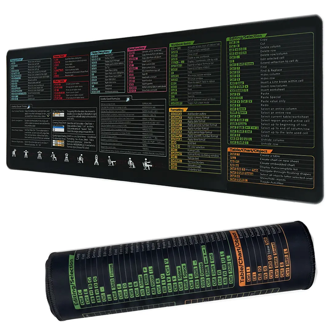XL Mouse Pad with Excel Shortcuts | Large Desk Mat 31.5x11.8 Inch Waterproof Anti-Slip Computer Mouse Pad for Office Work, Laptop, PC, Study, Programming & Desk Setup desktop accessories men