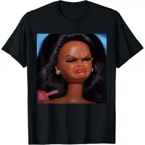 Contemporary Black Doll Face Meme Reaction TShirt Featuring Angry Disgusted Expression for Humorous Style