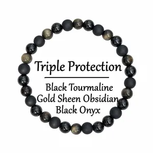Triple Protection Bracelet  Black Tourmaline • Gold Sheen Obsidian • Black Onyx  Stay protected, grounded, and confident with this powerful triple-stone bracelet