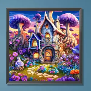 Mushroom House Pattern DIY Diamond Arts Colorful Painting Kit without Frame, 1 Set 5D Diamonds Art Decorative Painting for Adult Beginner, DIY Decorative Painting for Bedroom Living Room Office, Wall Art Painting