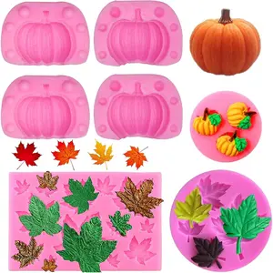 5 count Autumn 3D Pumpkin  Mold, Mini Pumpkin Mold for Thankgiving Cupcake Molds, Maple Leaves Fondant Cake Decorating  Candy Clay Moulds for Fall Thanks Giving