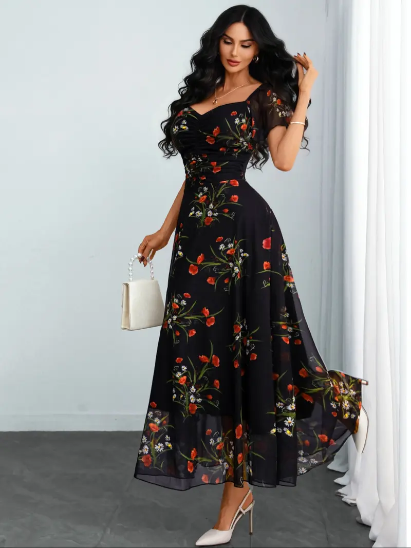 white christmas dresses Baltic Born Womens Martina Maxi Dress | Black + Copper Floral main image 1
