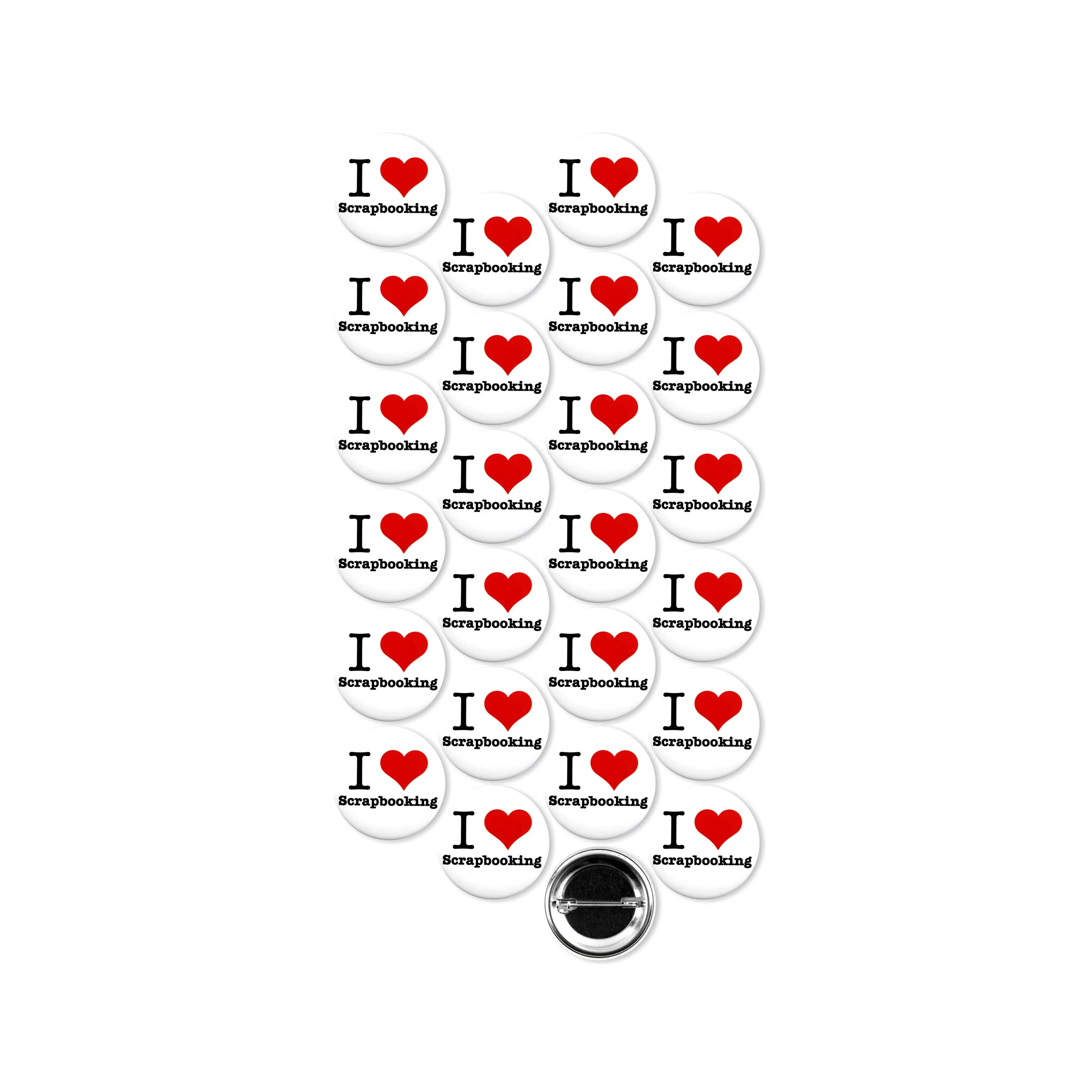 25 Pack - I "Heart" Love Scrapbooking Craft And Hobby Pinback Buttons - 1.5 Inch