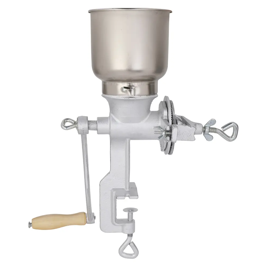 Silver Compact Manual Hand Crank Grain Grinder - Kitchen Household Product, Small Grain Mill for Grinding Wheat, Rice, Corn into Flour (Home Use), Small Grain Mills