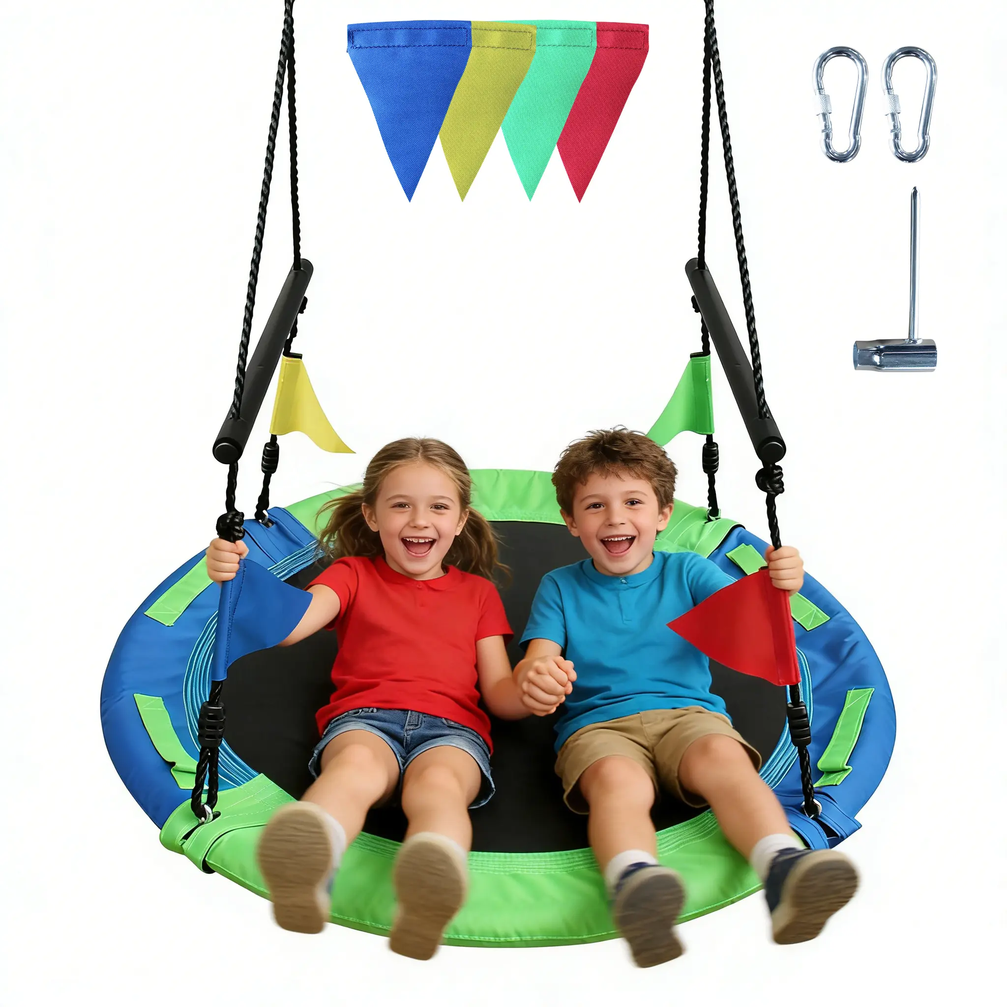 970LB Heavy Duty Saucer Tree Swing for Kids & Adults, Round Outdoor Swing with Hanging Straps