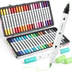 Markers, 40 Colors  Markers Set with Metal Box for Artists, Adults in Coloring & Painting (Brush & Fine)