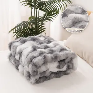 Faux Rabbit Fur Blanket  Thick & Warm Bed Blankets for Winter, Soft Cozy Fluffy Decorative Blankets Bedroom, Heavy Furry Luxury Blanket