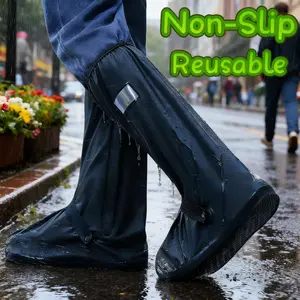 2026 Petit Bits Waterproof Rain Boot Covers Non-Slip PVC Reusable Foldable for Snow Hiking Motorcycle Ultimate Protection 2XL Size Classic Black Rainy Days Rainproof