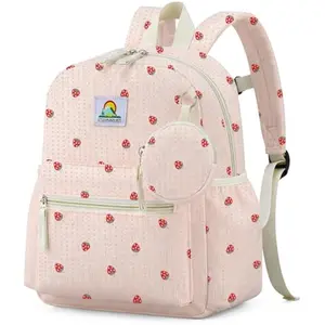 Corduroy Toddler Backpack for Girls 2-5: Strawberry Kids backpack for Girls - 13.5 inch Preschool Kindergarten Backpacks with Coin Purse
