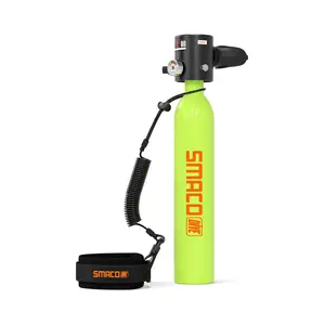 SMACO S300 0.5L Mini Scuba Tank DOT Certified With Pressure Gauge 6061 Aluminum Pony Bottle With Safety Lanyard For Adult Quick Dives Recreational Diving Pool Snorkeling Boat Cleaning Marine Maintenance Emergency Backup Air Source