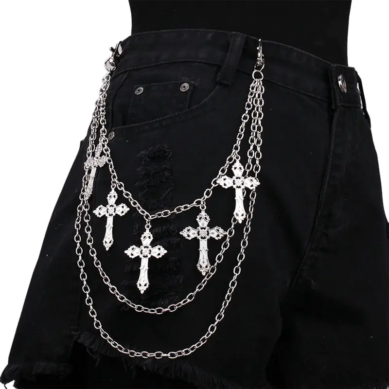 Punk Jeans Pants Chain Multi Layer Cross Charm Waist Wallet