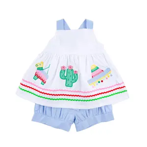 Fiesta Time Blue Gingham Stella Short Set - Girls Cinco de Mayo 2Pc Outfit