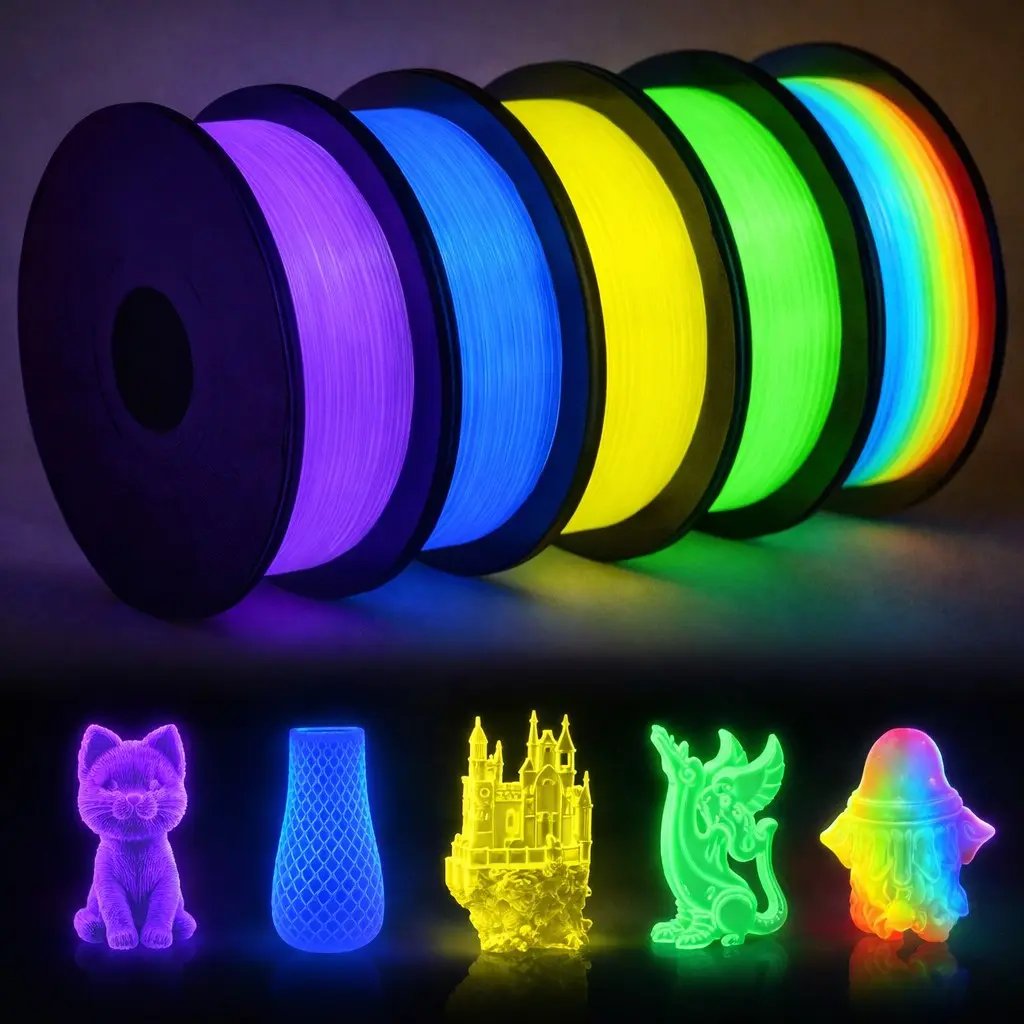 1.75mm Pla Filament 250g X 4 Rolls Glow-In-The-Dark Material, Ideal for Educational & Multi-Color Printing, Compatible with Most 3D Printers