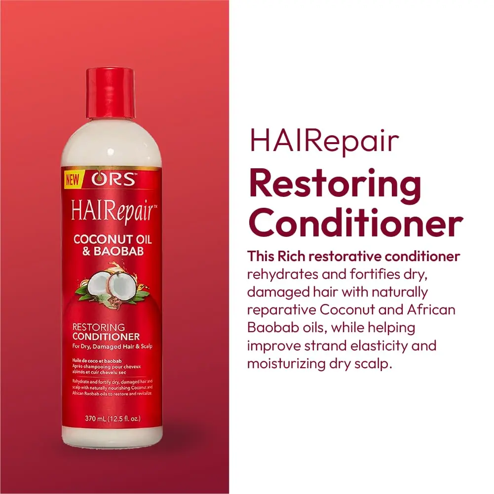 ORS HAIRepair Restoring Cream Conditioner with Coconut Oil & Baobab, Hydrating Treatment for Dry, Damaged Hair & Scalp, Alcohol-Free Formula, 12.5 oz, Alcohol-Free Sugar-Free Conditioner