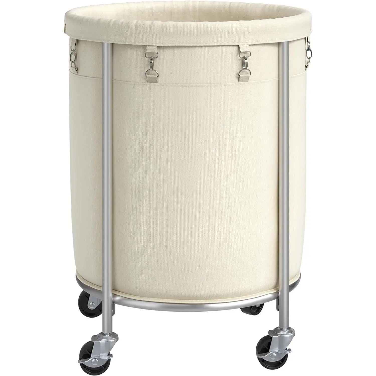 Laundry Basket with Wheels, 170L Rolling Laundry Hamper with Removable Bag and Steel Frame, Round Laundry Cart with 4 Casters and 2 Brakes, Ideal for Bedroom, Bathroom, Laundry Room, Cream