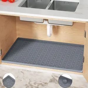Under Sink Mat, 34"x22" Under Sink Mats for Kitchen,   Under Sink Liner, Sink Cabinet Organizer Tray with Drain Hole (Gray, 34 * 22)