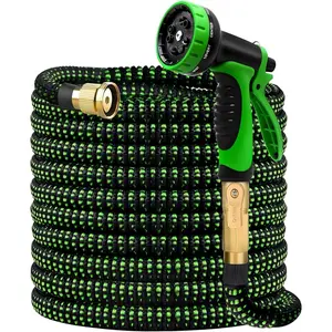 Heavy Duty Expandable Garden Hose with 10 Spray Nozzles & Brass Fittings for Efficient Watering and Large Coverage Area