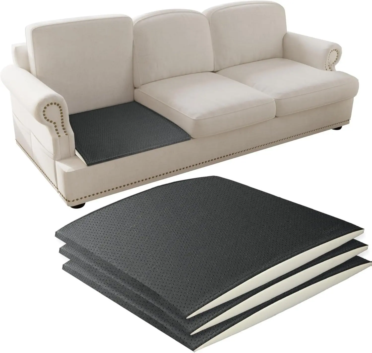 【Three Thickness Sizes】Multi-Functional Sponge Sofa Cushion Support 20x20 inches High-Density Foam Non-Slip Gray Fabric Removable Cover for Sinking Seat Cushion Support