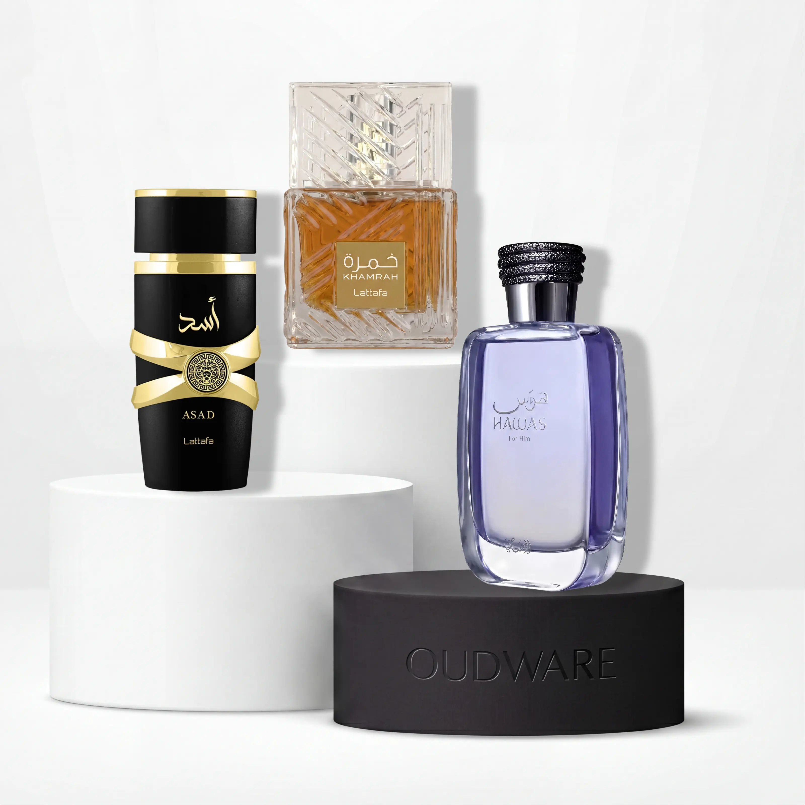 Lattafa Asad 100ml EDP + Rasasi Hawas 100ml EDP +Lattafa Khmarah 100ml EDP - Most Loved Fragrance Bundle For Men - Long Lasting 3x100ml EDP - Cologne Gift Set