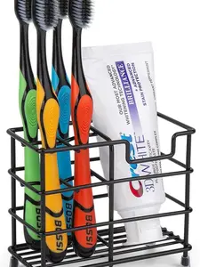 Toothbrush Holder for Bathrooms, Stainless Steel Bathroom Black Toothbrush and Toothpaste Holder