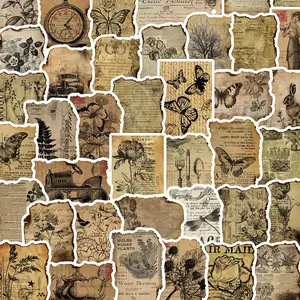 Vintage Paper Sticker, 50/1000pcs Scrapbook & Scrapbooking Journal Making Material Paper, DIY Decorative Sticker for Stationery & Computer & Water Bottle, Scrapbook Materials