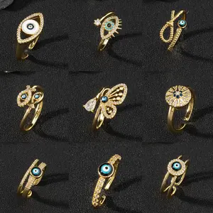 Evil Eye Ring, Fashion Jewelry Copper Zircon Enamel Oil Drop Ring for Women Evil Eye Vintage Tail Ring Open Ring